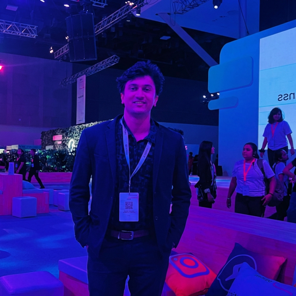 Professional portrait of Sumit, founder of Freezme, wearing navy blazer in modern office setting